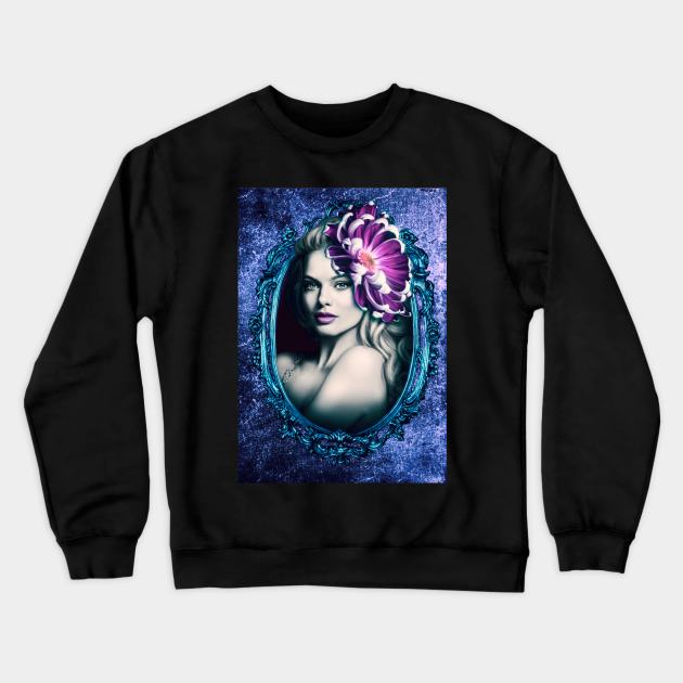 Purple and Pink Artwork Flower Portrait digital Art Crewneck Sweatshirt by Relaxing Art Shop